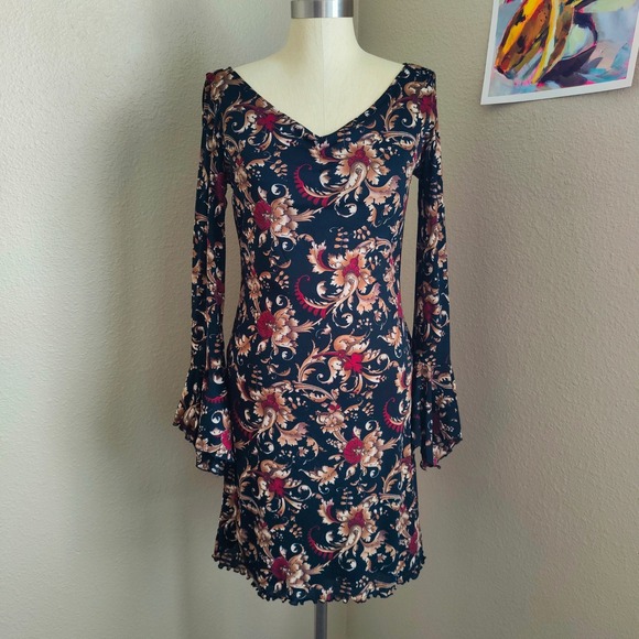 American Vintage Dresses & Skirts - Savvy Baroque Floral Bell Sleeve Dress Grunge Whimsigoth Boho Fairycore Y2K‎ L